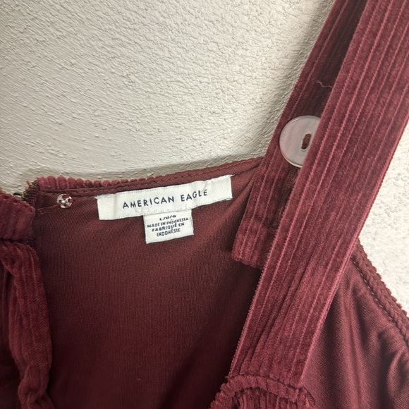 American Eagle Burgundy Corduroy Overall Mini Dress Size L w/ Adjustable Straps - Picture 4 of 9